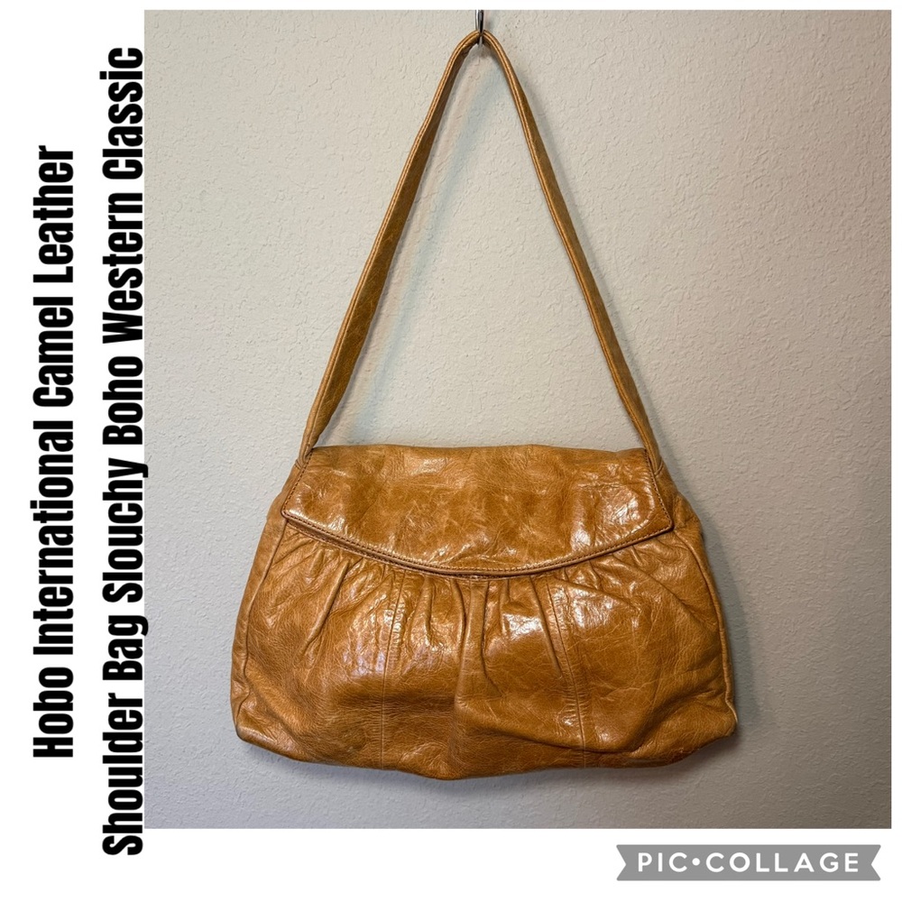 Hobo International Camel Leather Shoulder Bag Slouchy Boho Western Classic